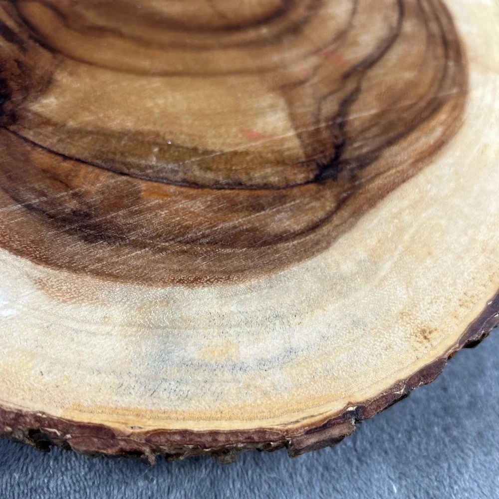 Lipper International Acacia Wood Bark Server Round Live Edge Footed Tray 12 Inch